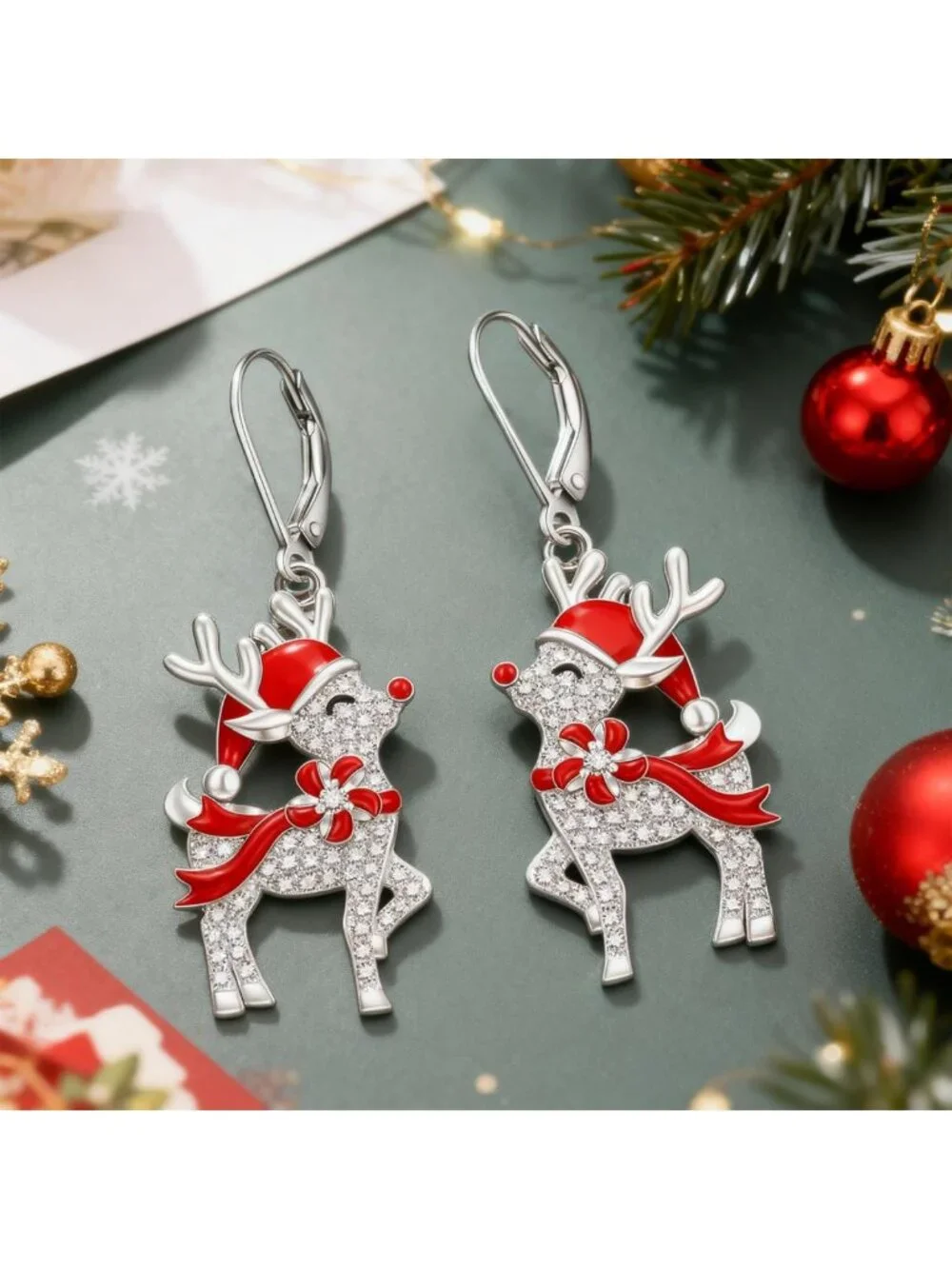 Festive Sterling Silver Dangle Reindeer Earrings for Women - Holiday Jewelry
